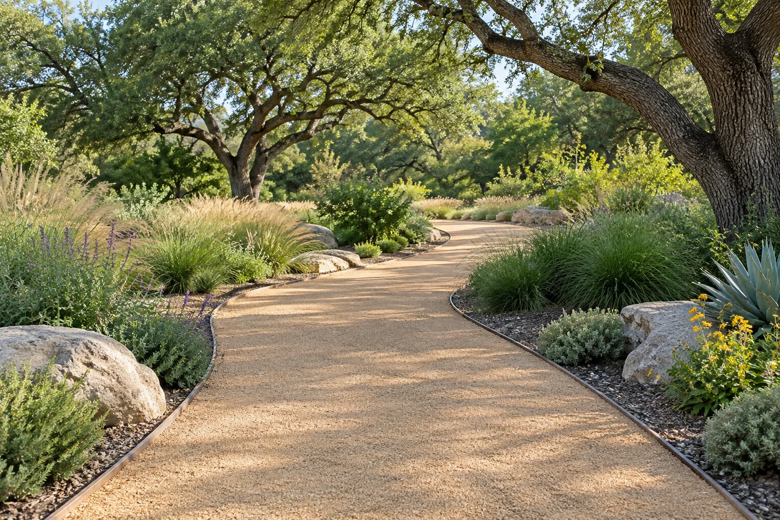 Illustrative pathways & garden trails application in a Central Texas setting