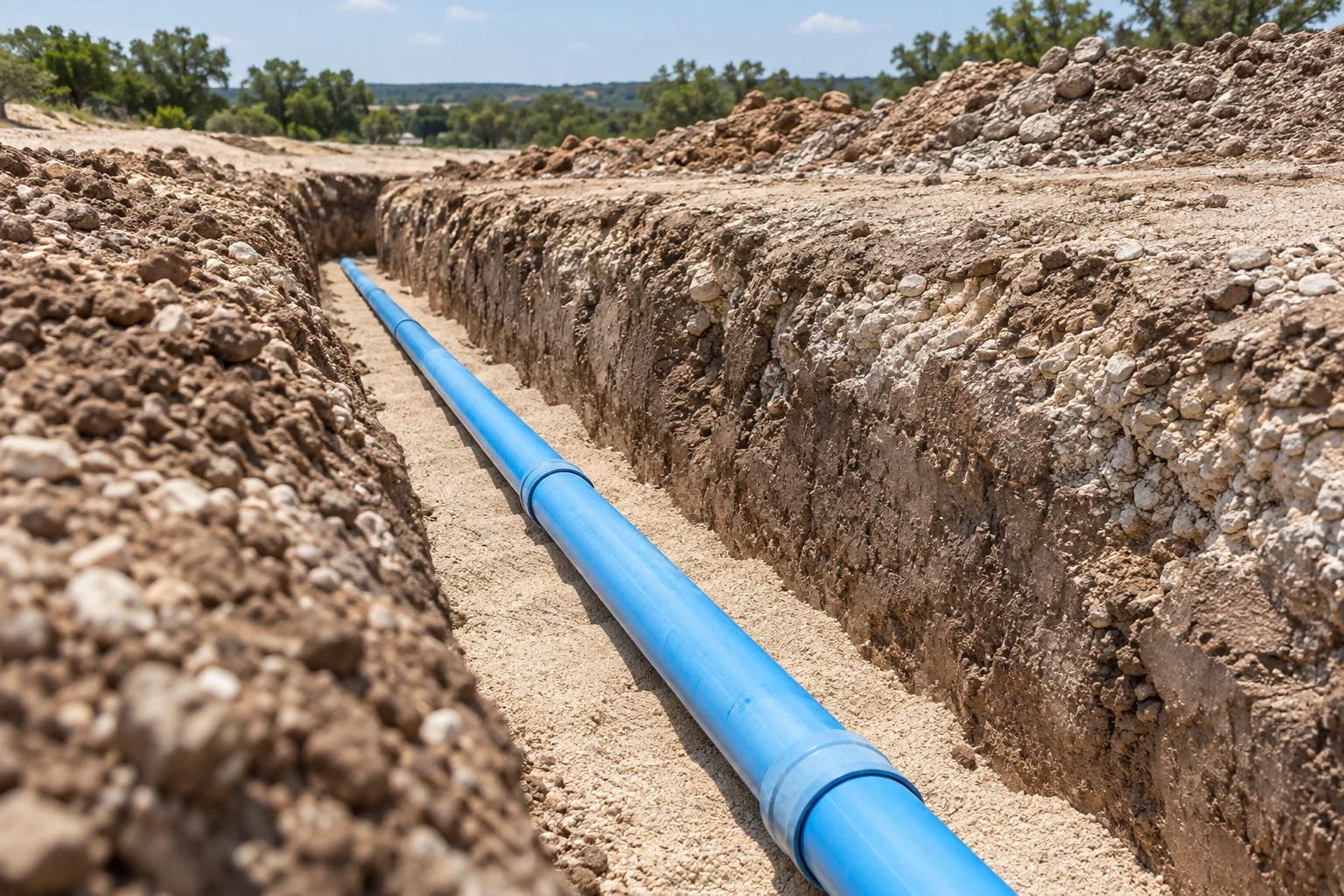 Illustrative utility & trench bedding application in a Central Texas setting